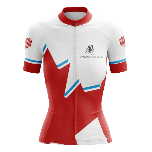 Women's cycling jersey featuring Canada's maple leaf.