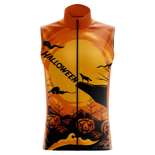 Women's Halloween sleeveless cycling jersey with spooky design and lightweight fabric for comfort.