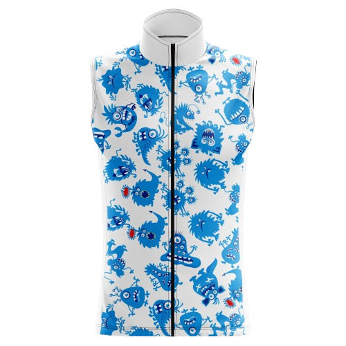 Women's Blue Monster sleeveless cycling jersey featuring a fun blue monster graphic and breathable material.