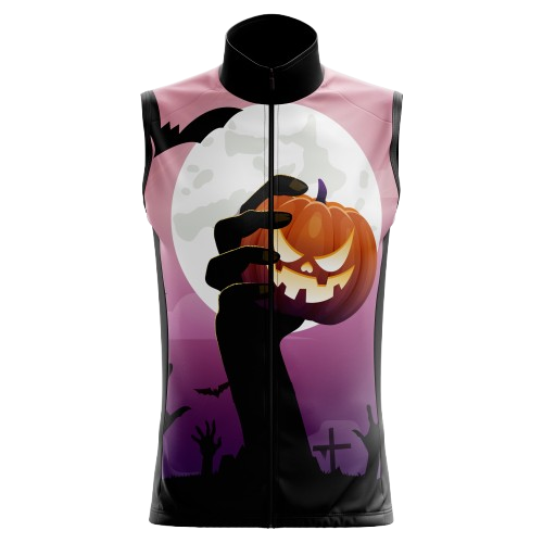 Women's Halloween Hand Pumpkin sleeveless cycling jersey featuring spooky pumpkin hand design and breathable fabric.