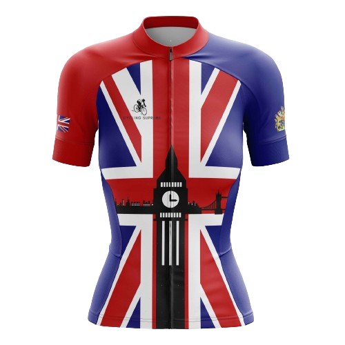 Women's cycling jersey with UK themes.