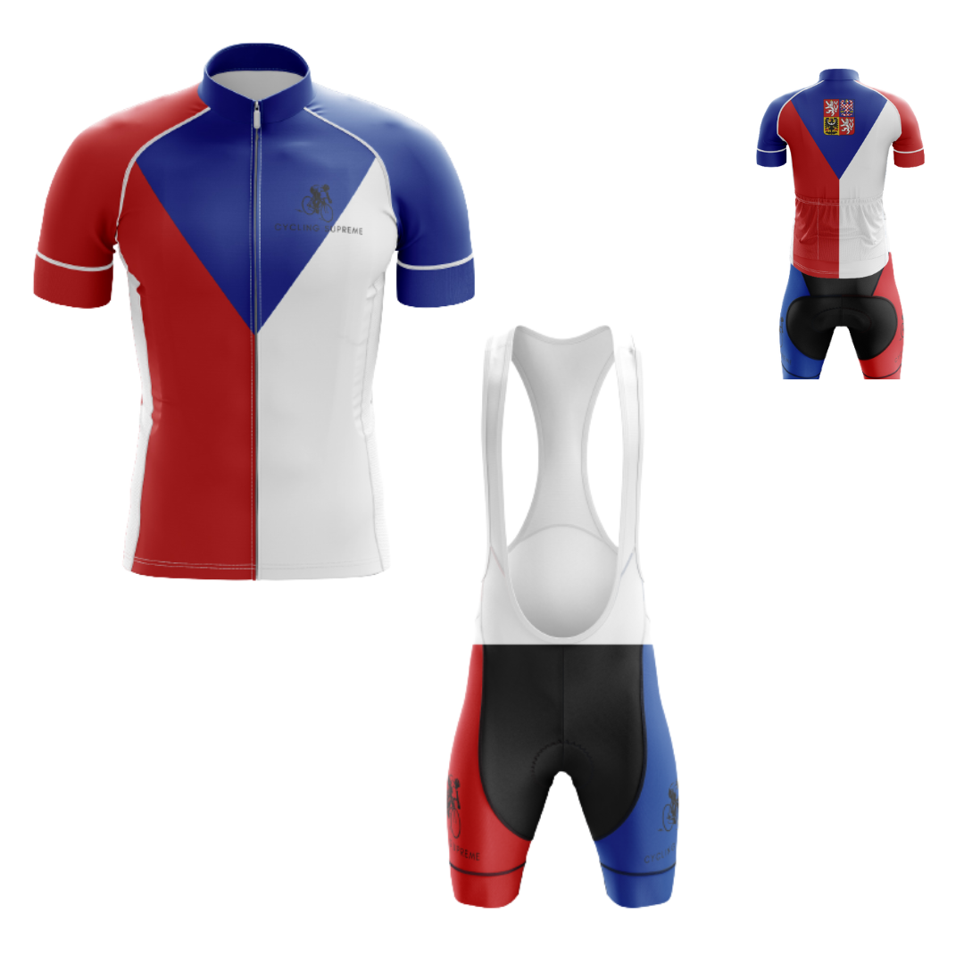 Men's Czech Republic Emblem cycling kit with the Czech emblem design and breathable, performance-focused material for comfort.