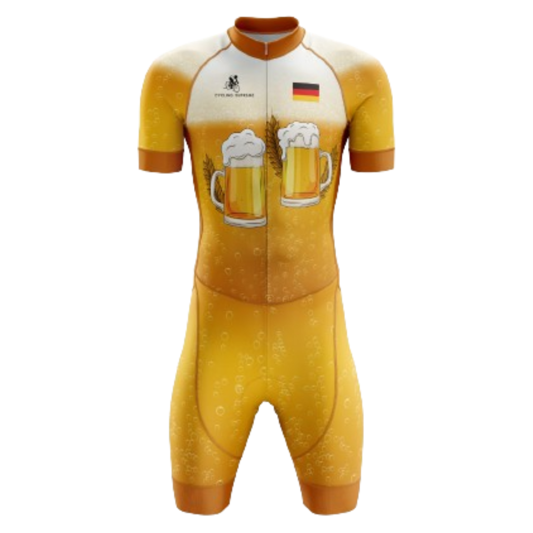 Men's Germany Beer triathlon suit with a fun beer-themed design and breathable fabric for optimal performance.