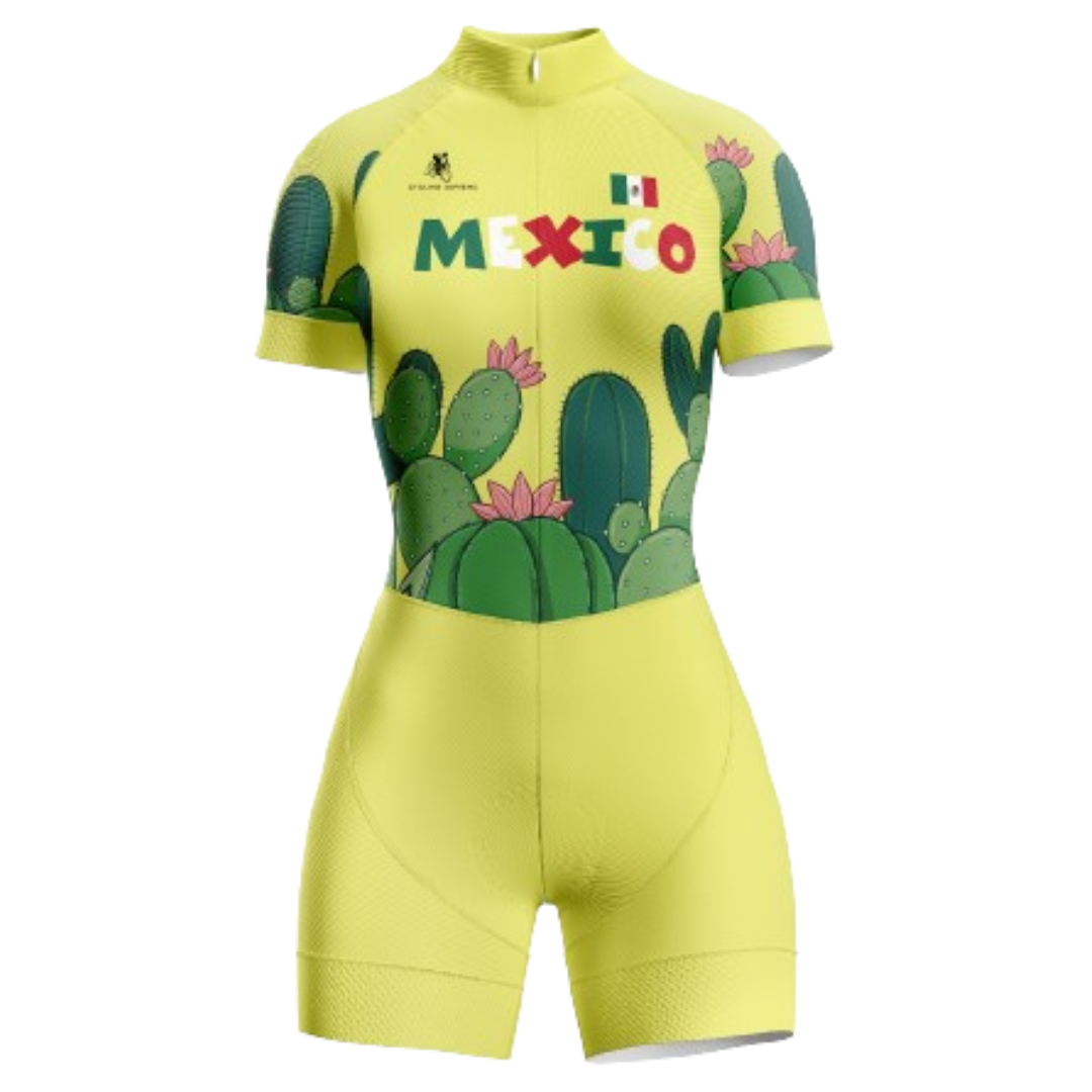 Women's Mexico triathlon suit featuring a vibrant Mexican design and breathable, performance-enhancing fabric.