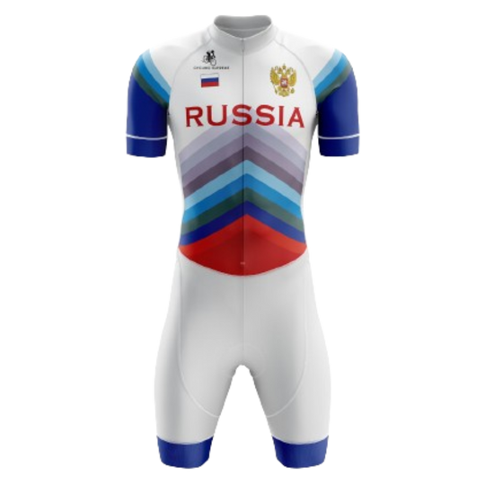 Men's Russia triathlon suit featuring a bold Russian-inspired design with breathable fabric for optimal performance.